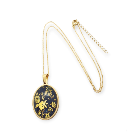 necklace steel gold flowers2